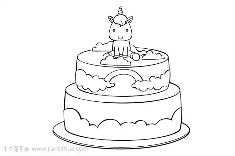 双层奶油生日蛋糕简笔画画法