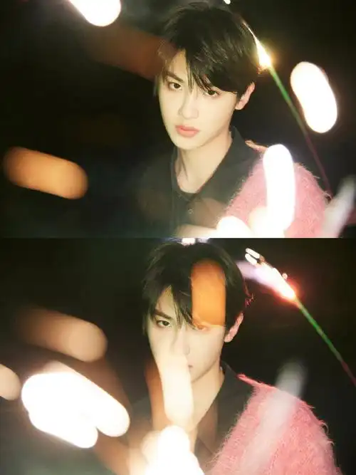 黄明昊烟花氛围开工照##黄明昊黑粉拼接针织外套造型