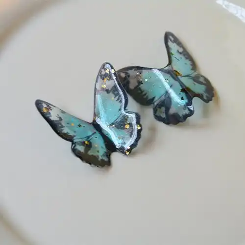 滴胶半透金箔立体印花蓝紫色蝴蝶配件diy手机壳饰品材料工厂批发