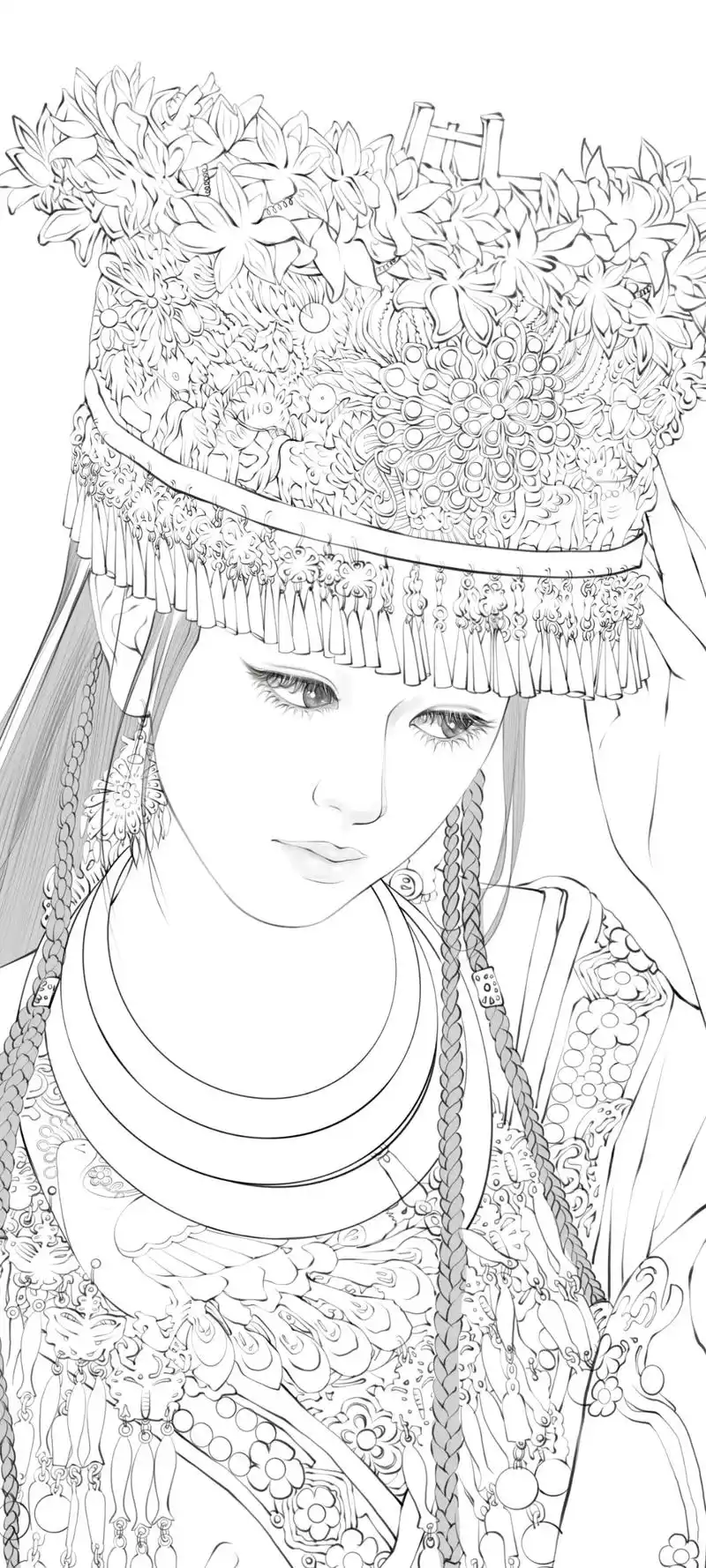 苗族服饰线稿.不知道咋回事,发不了高清图片,将就看看吧#画画 - 抖音