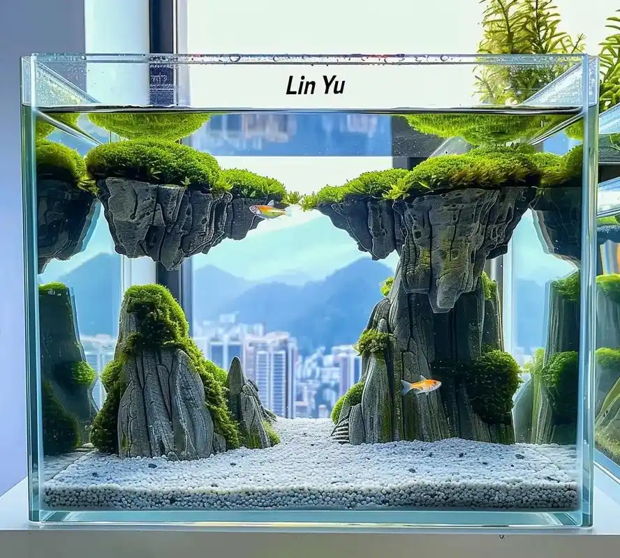 精致小鱼缸 斗鱼缸.来点清新自然的风格,放在窗台,工作时,生