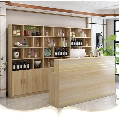 【送货上门】饭店吧台餐厅转角收银台柜台带酒柜简约现代商用店铺组合