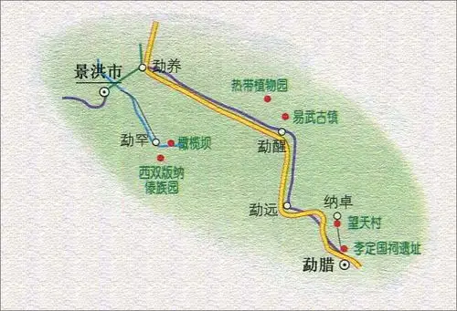 景洪市至勐腊旅游路线图_云南旅游地图库_地图窝