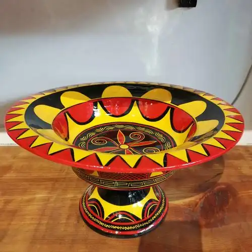 特色高脚盆餐厅民族脚盆彝族漆器手工艺品彩绘盘册彝族