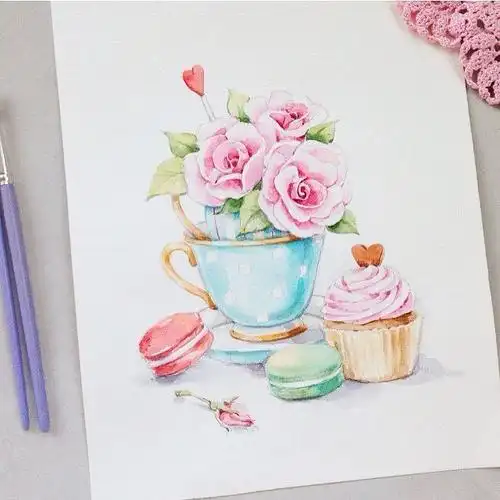 漂亮的水彩画图片大全,瓶中花   漂亮的水彩画图片,唯美水彩