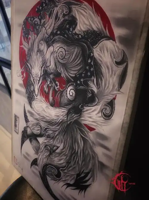 九尾狐_纹身图案手稿图片_王成峰的纹身作品集
