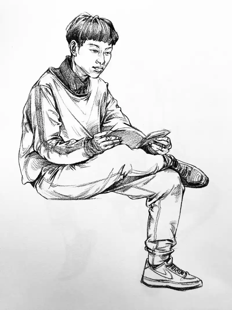 速写人物坐姿高清图集(22张),单人速写人物图集临摹素材