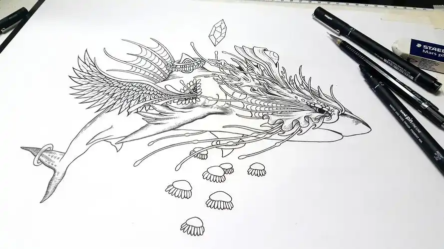 手绘山海经--鲲鹏插画 图形设计 手绘illustration  graphic design