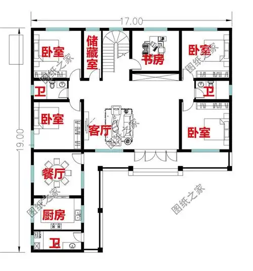 农村七字形独栋一层别墅设计图平面图