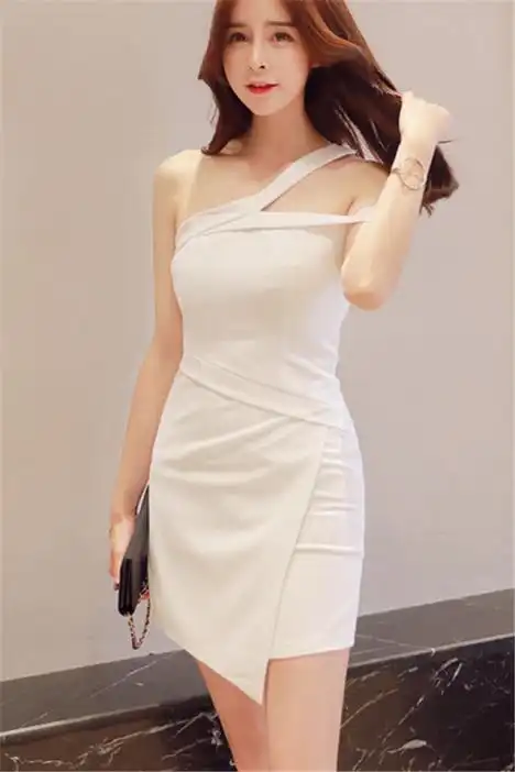 气质名媛夜店性感吊带抹胸露背露肩紧身包臀白短裙连衣裙挂脖女装