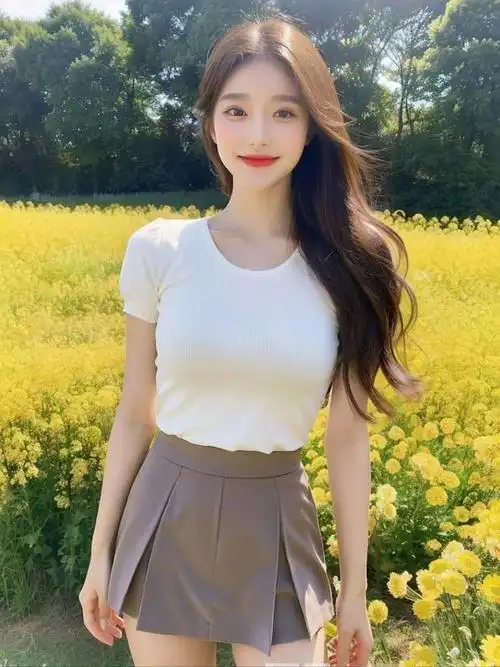 美女清新白衣少女蓝裙舞动春夏