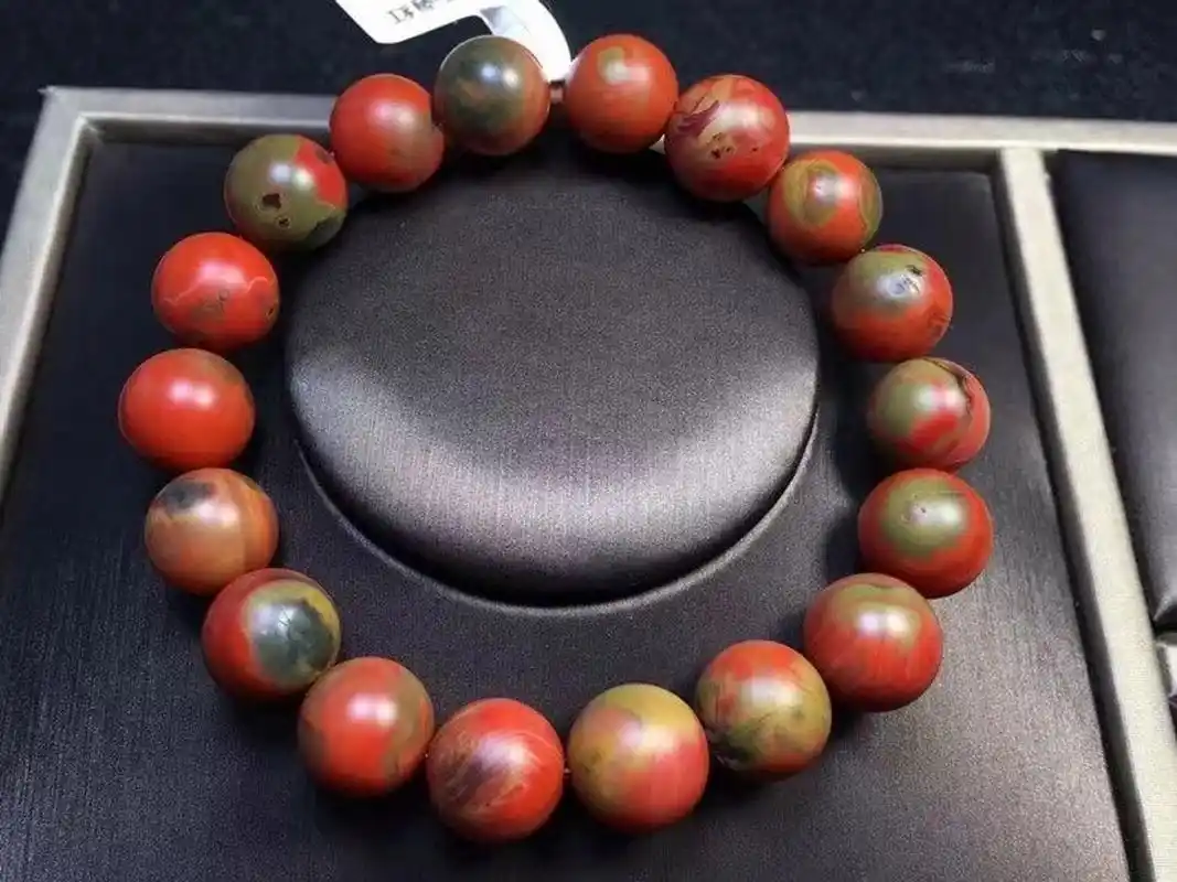 5mm手串 收藏级巧家南红 黄皮包浆单圈手串 底色红润 浆层浓郁 颗颗