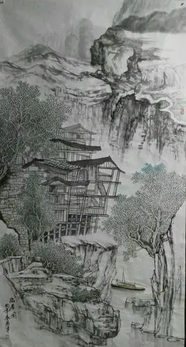 山城重庆美如画,古镇遗韵吊脚楼. 一一一我画雾都吊脚楼(副本)