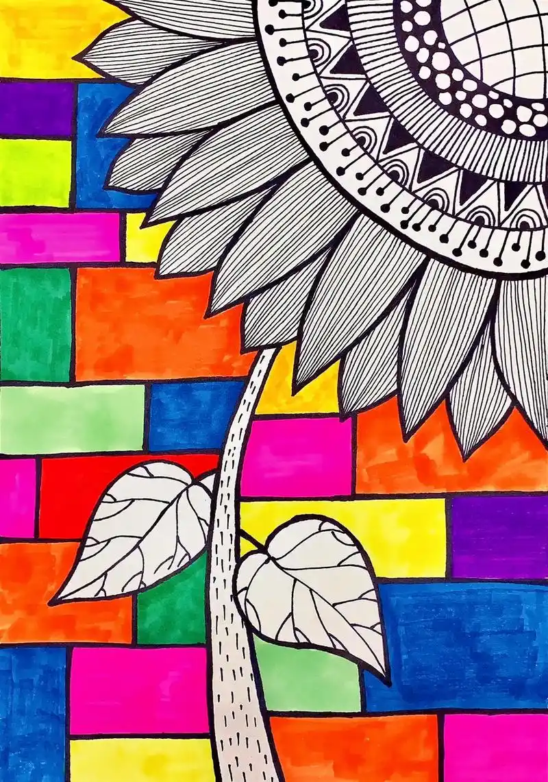 线描创意儿童画,小学生绘画作品.#花园种花 #线描画 #绘画 - 抖音