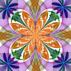 神话般的花瓣的对称图案.蓝色和米色尖板条状图照片