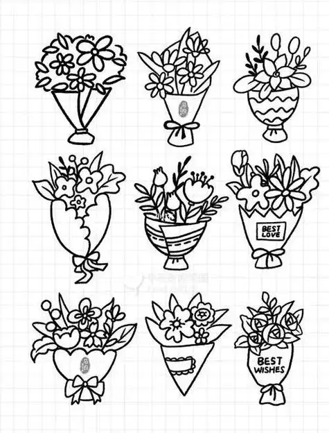 手绘漂亮花束简笔画