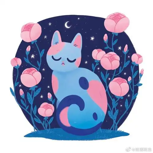 画师hellocloudy笔下的猫咪插画花草丛里的猫咪
