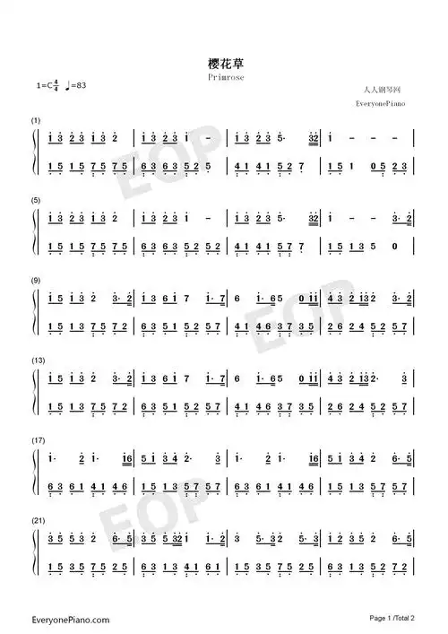 樱花草-sweety双手简谱预览1-钢琴谱文件(五线谱,双手简谱,数字谱