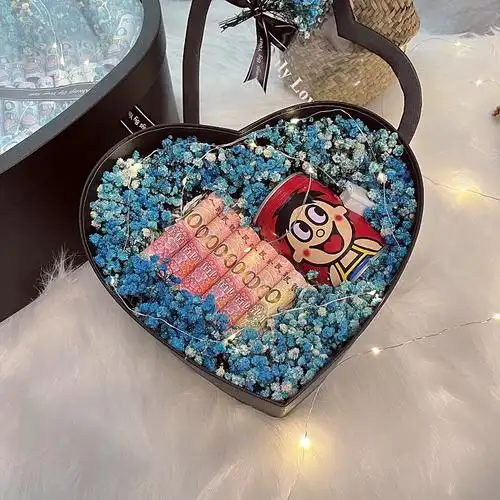 七夕透明爱心盒满天星香烟花束成品送男友闺蜜女友生日礼物情人节