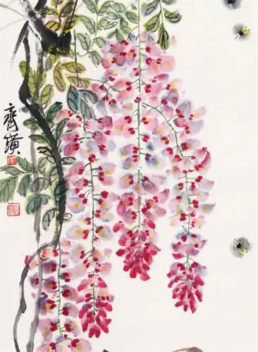 齐白石18641957紫藤蜜蜂立轴设色纸本