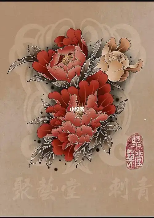 牡丹花纹身手稿