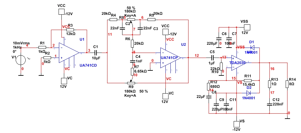 音调控制电路模拟部分