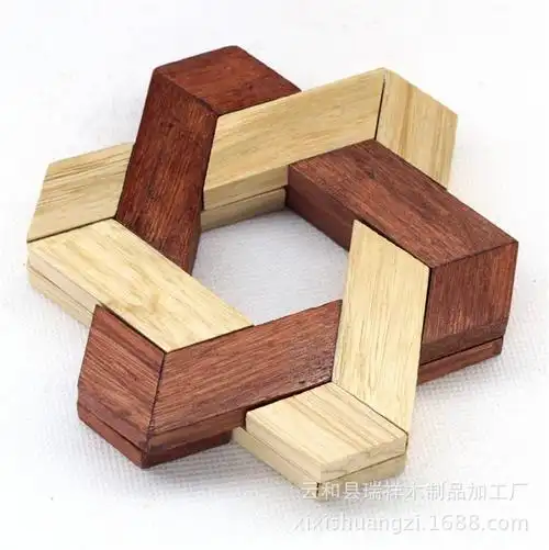 双色三角孔明锁 创意益智木制玩具 成人解锁解环 小额批发 鲁班锁