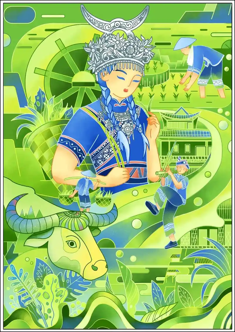 苗族 国潮日报风 商业插画.第一次画日报风 苗族印象 |日报 - 抖音