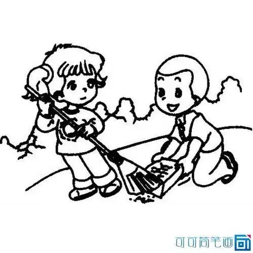 幼儿园值日生在打扫简笔画