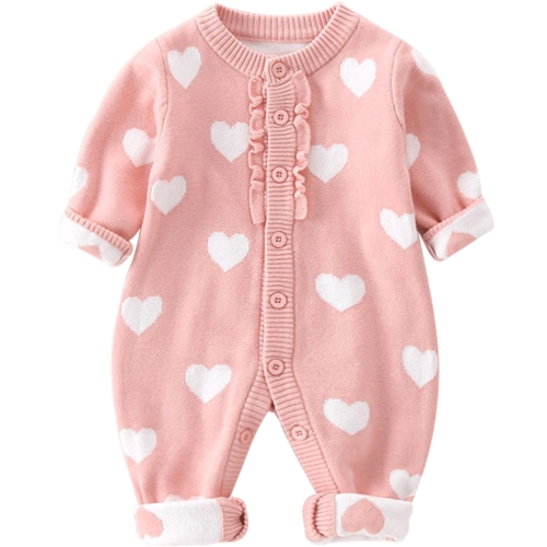 婴儿毛衣连体衣0-6个月女宝宝春秋装3双层加厚手工开衫针织衫衣服