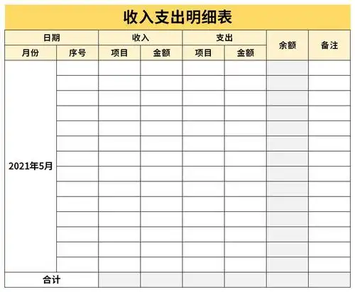 2021收入支出明细表excel模板下载-下载之家