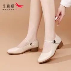 reddragonfly红蜻蜓女鞋牛皮玛丽珍鞋女小香风粗跟皮鞋子休闲单鞋女