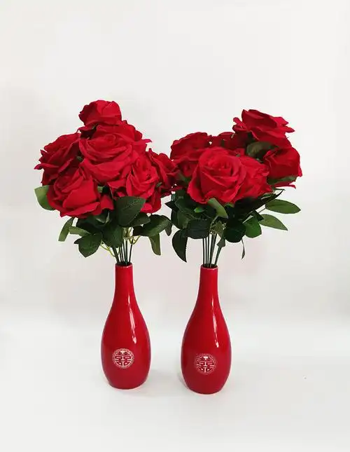 倾缘结婚陶瓷红色花瓶摆件花一对装婚庆女方陪嫁喜庆客厅玄关餐桌