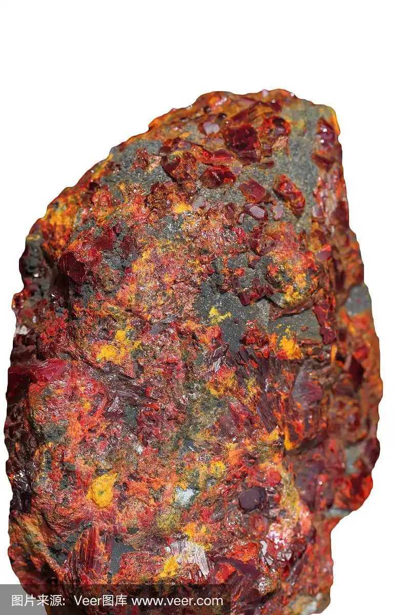 雄黄,白色背景上的砷矿物