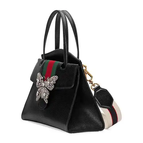 gucci古驰18新款totem系列黑色皮质水晶蝴蝶女士手提单肩包505342cwg