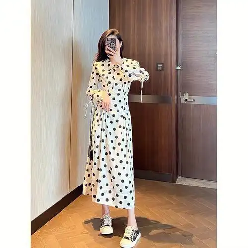高端女装法式连衣裙波点白色连衣裙衣服