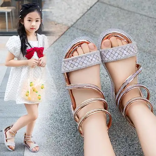 女童7罗马4平底凉鞋小女孩夏天十公主5三四五六年级儿童12岁9平底鞋子