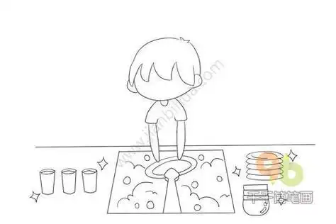 背面洗碗简笔画