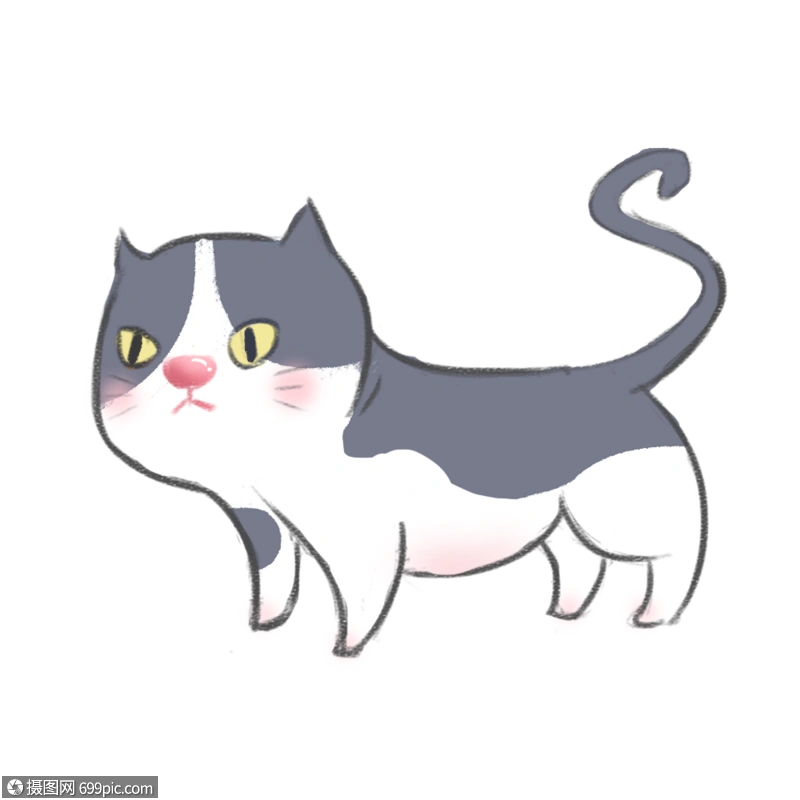 免抠元素 手绘/卡通元素 蓝白英短猫.psd