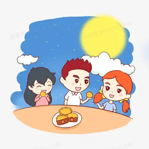 一家家人团圆中秋赏月手绘卡通元素