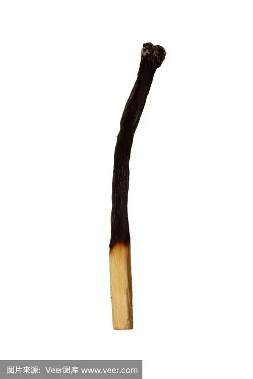 一根几乎已燃尽的火柴,映衬着白色的背景.