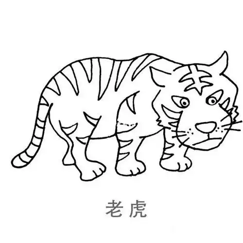 老虎简笔画打印涂色区角素材_简笔画_素材_幼儿园环创_环创_幼儿园