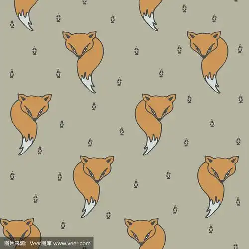 无缝矢量模式与狐狸.浅灰色背景与脚印.动物壁纸的设计