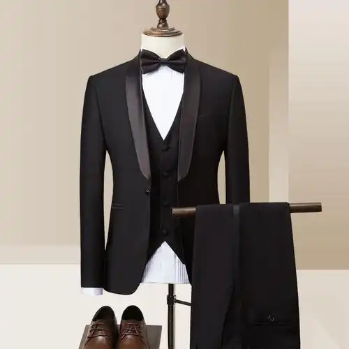 罗蒙西服套装男新郎结婚礼婚纱照高端纯色塔士多宴会礼服商务正装