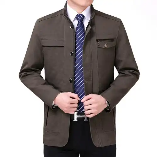 yuansu外套男春秋季中年男士夹克西装领全宽松休闲中老年男装爸爸装