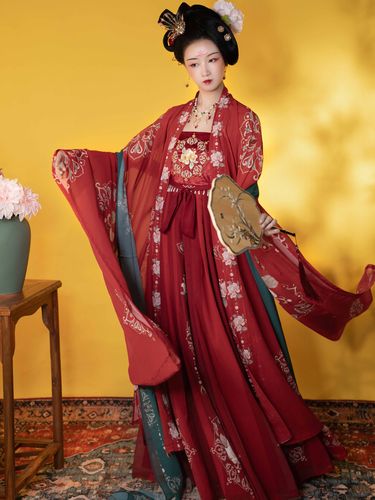 国色紫烟原创汉服女唐制复原绣花诃子裙大袖衫汉服