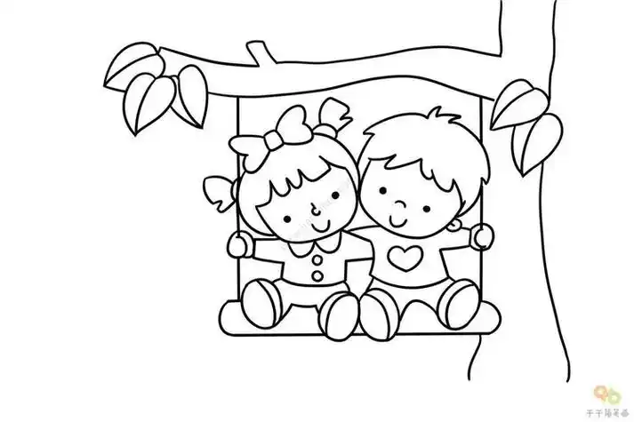 一起荡秋千吧儿童画简笔画荡秋千的小女孩简笔画简笔画荡秋千的好朋友