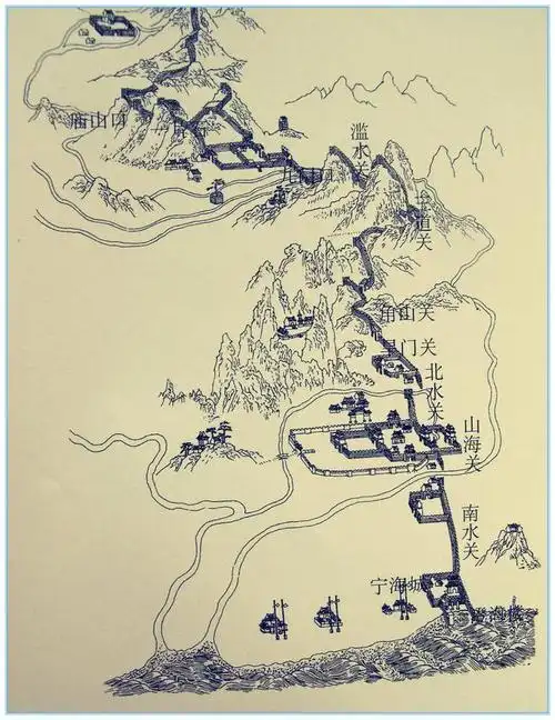 在图画中我们可以从全景中清晰地看到,山海关古城所在之地"大山北峙