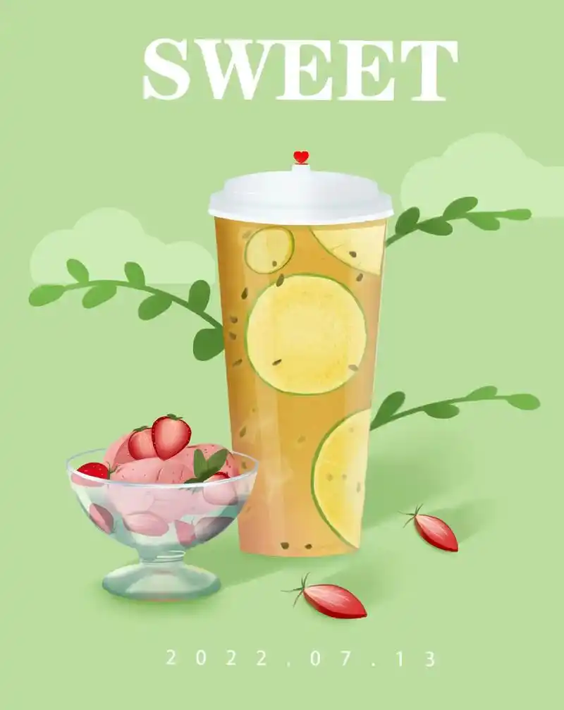 夏天就要吃冰激凌喝果茶#画画 #插画#原创 - 抖音