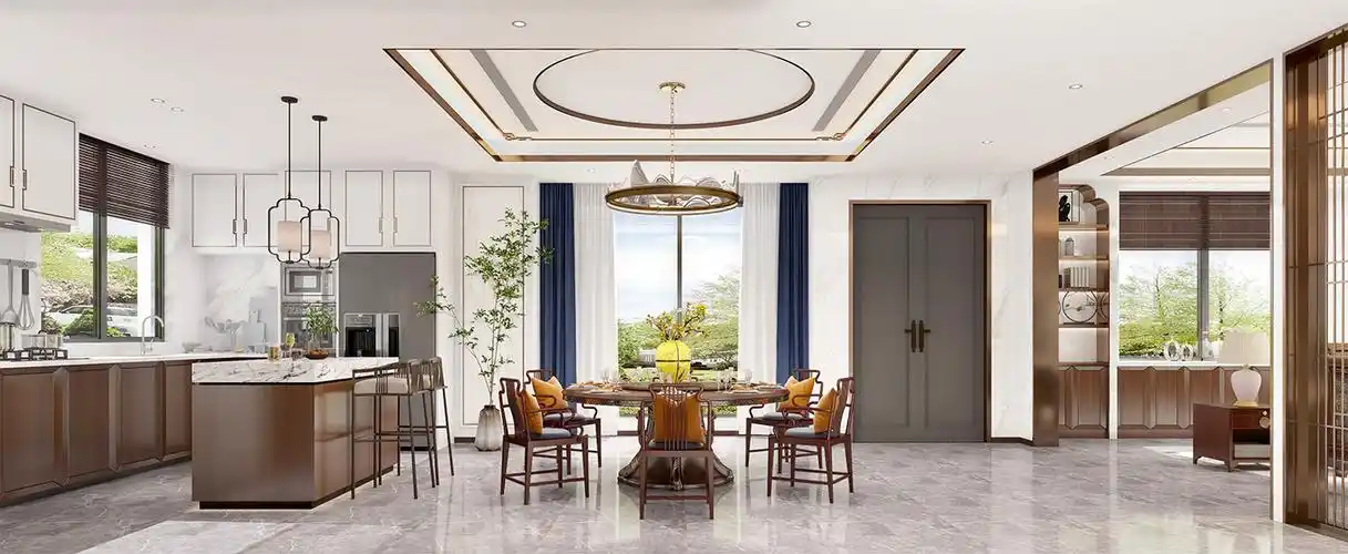 崇明区三湘森林海尚300平新中式风格联排别墅厨房装修效果图